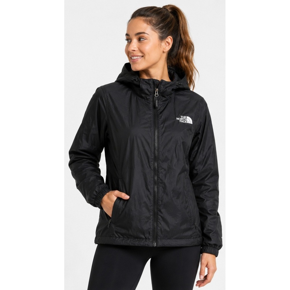 THE NORTH FACE Women's Black Hooded Rain Jacket Windbreaker Lightweight Large